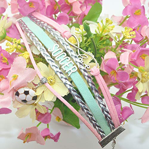 Soccer Infinity Love Charm Bracelet for Fans - Pink, Silver & Mint Green