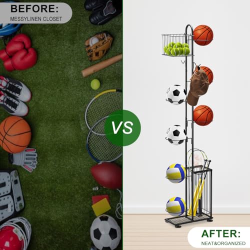 7-Tier Sports Equipment Storage Rack with Baskets for Balls & Gear