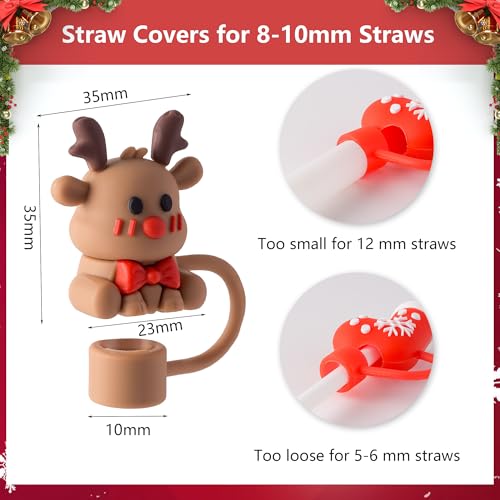 Christmas Silicone Straw Caps - 10mm Reusable Dust-Proof Toppers