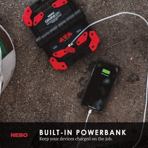 NEBO OMNI 2K Rechargeable Work Light - 2000 Lumens COB, 6 Modes, Magnetic Handles, Built-In Power Bank, Water Resistant, Portable Camping Lantern