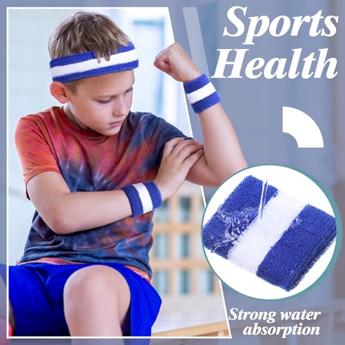 Dark Blue & White 36 pcs Neon Sports Sweatbands Set - Headbands & Wristbands for Men Women, Athletic, Glow Party