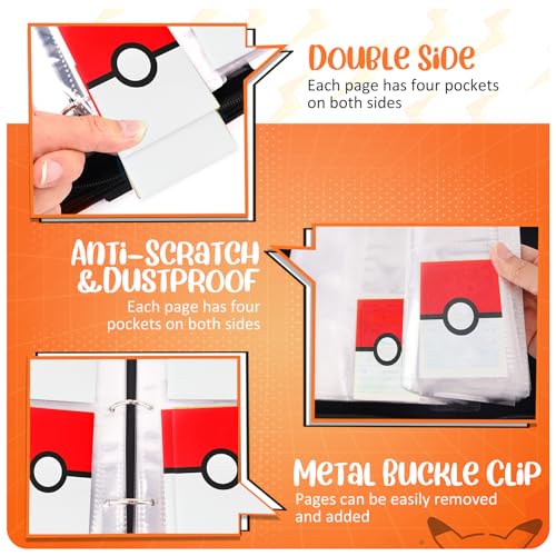 4-Pocket Card Binder for 400 Cards with Removable Sleeves - Red