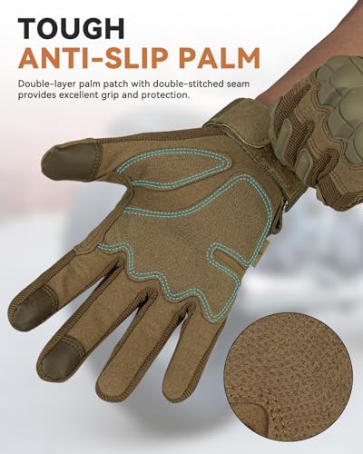 KUMGIM Tactical Motorcycle Gloves with Knuckle Protection - Tan / Large