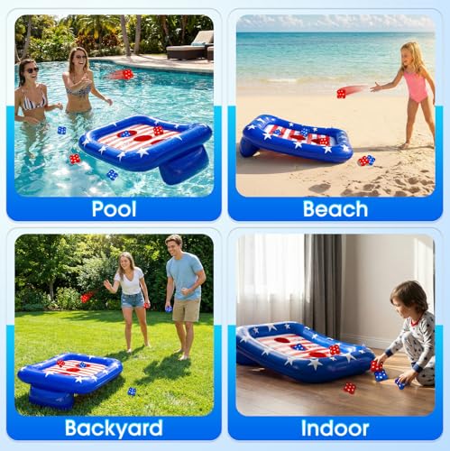 Inflatable Pool Cornhole Game - American Flag Design