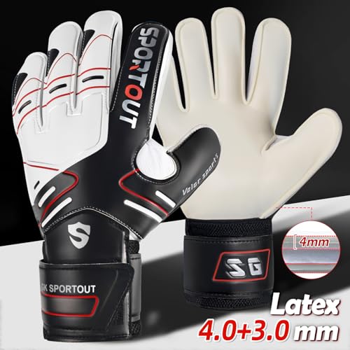 Sportout Youth & Adult Goalie Gloves Black 9 – Strong Grip, Finger Protection, 4+3mm Latex