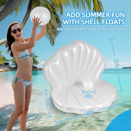 Pearl White X-Large Thickened Giant Seashell Pool Float with Pearl Ball