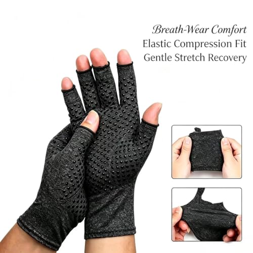 Worzwin Medium Gray Bamboo Compression Gloves for Arthritis - 2 Pairs