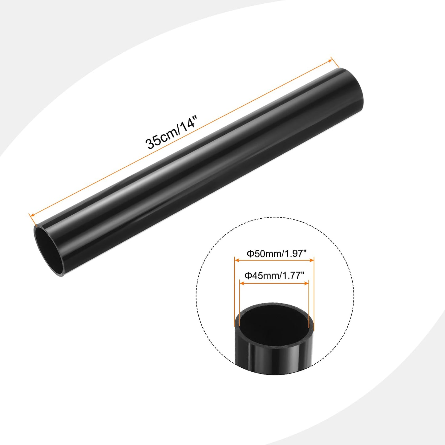 MECCANIXITY 2 Inch PVC Rigid Tube Round Pipe Hardware Tubing 45mm(9/5 Inch) ID 50mm OD 350mm Black High Impact for Water Pipe Crafts Cable Sleeve