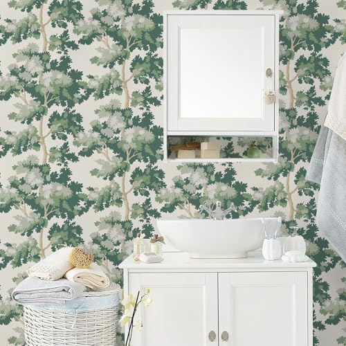 Tomete Forest Wallpaper Tree Peel and Stick Wallpaper Green Forest Contact Paper Peel and Stick Modern Mural Removable Leaf Contact Paper Self-Adhesive Bathroom Waterproof Vintage Vinyl 78.7inL 17inW