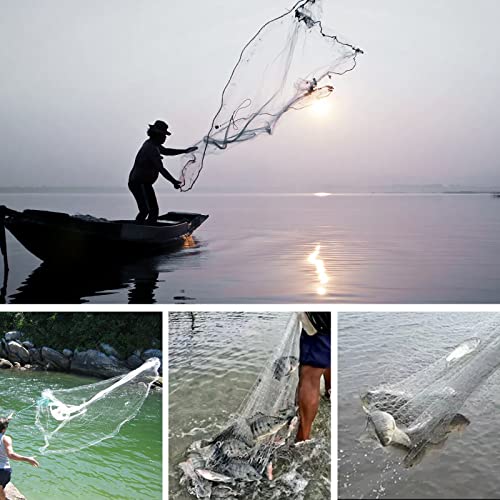6Ft Cast Fishing Net with 3/8 Inch Mesh and Metal Sinker - Handcrafted Bait Net