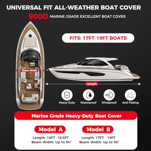 Horonaxo Waterproof Boat Cover 17-19ft V/Hull Tri-Hull with 96in Beam, 900D Heavy Duty