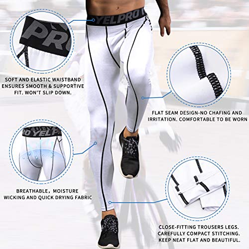 Men's Compression Pants - Workout Tights for Sports - Large/White