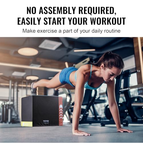 Plyometric Jump Box - 3 Adjustable Heights, 16"x14"x12" - Black