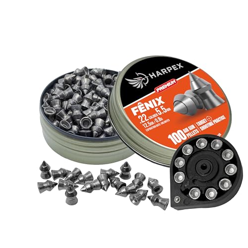 .22 Caliber Airgun Pellets - Harpex Fenix Premium 100ct - High Accuracy for Target Shooting