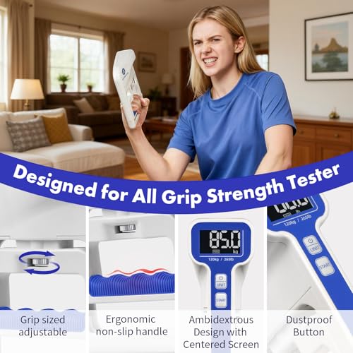 Digital Grip Strength Tester - 265lb/120kg Hand Dynamometer