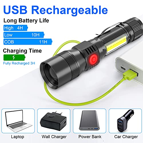 Rechargeable Flashlights, 3 in 1 Super Bright Black Light Flashlights 1200 Lumens, 7 Modes, Zoomable, IPX6 Waterproof Flash Light Recharchable for Camping, Emergency, Pet Clothing Detection 2 Pack