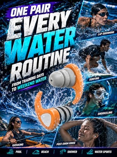 Swimming Ear Plugs - 3 Pairs Waterproof Silicone for Adults & Teens - Pink, Purple, Orange