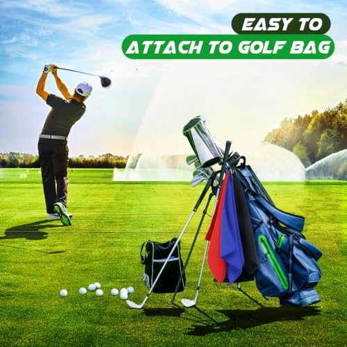 Golf Towel 3-Pack - 16x16 Microfiber Waffle Cleaning Cloth - Black/Blue/Red