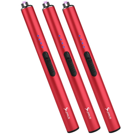 SUPRUS Electric Arc Windproof Flameless USB Rechargeable Lighter with Safety Lock for Candle (Red, 3 Packs)