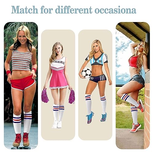 Striped Thigh High Socks - Red & Blue Tube Socks for Women