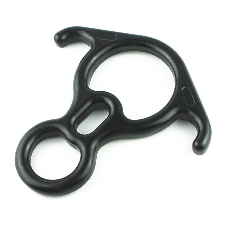 PROND Terminal 8 Descender, Rescue Figure 8 Descender with Lock Off Ears, 50KN Aluminum Alloy Bent-Ear Descender for Climbing Rescuing Or Escaping Descender, Climbing Belay & Rappel Equipment (Black)
