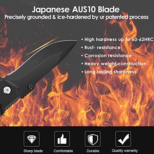 Folding Pocket Knife 3.3in - EDC Survival Knife with Clip & Glass Breaker