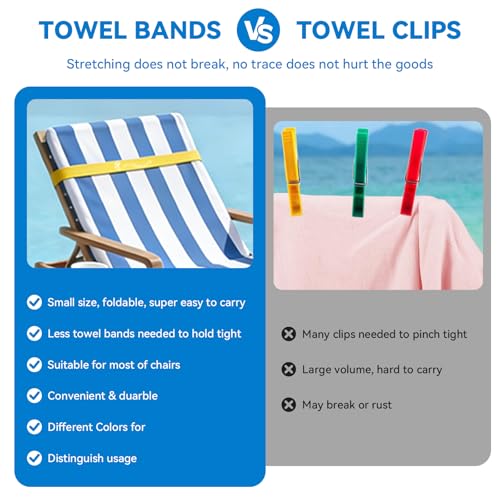 6-Pack Beach Towel Bands - 3 Glow in The Dark & 3 Solid Silicone Clips