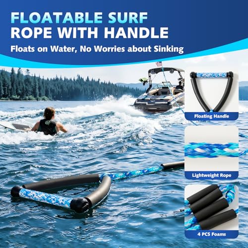 25 FT Wakesurf Rope with EVA Handle - Wavy Blue