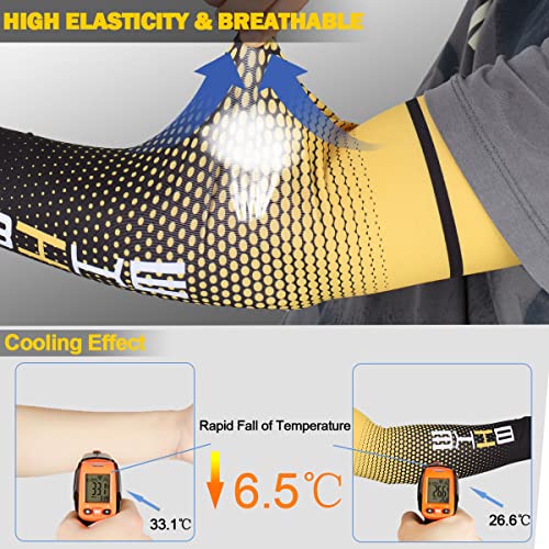 UV Protection Cooling Arm Sleeves for Men & Women - Large Yellow