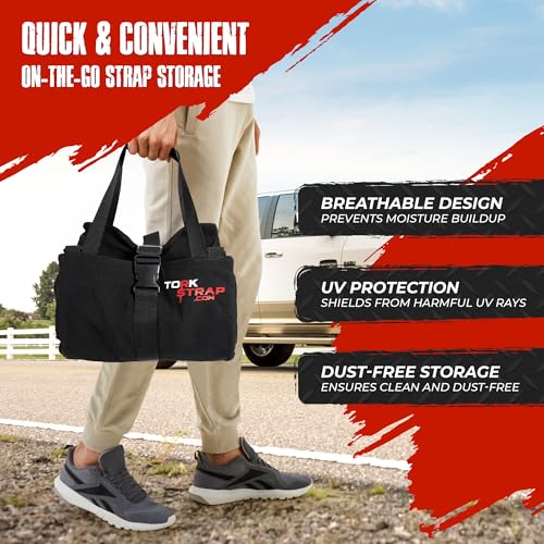 TorkStrap TorkBag | Tie Down Strap Organizing Bag - Stores up to 8 Cargo Straps - No More Tangled Straps - Heavy Duty Canvas Bag for Tiedowns, Ratchet Straps and/or Bungees - Lightweight and Portable