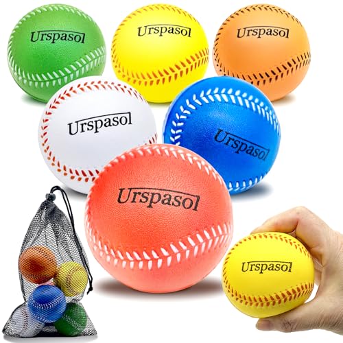 Urspasol Multi-Color Soft Foam Baseballs 6 Pack - 9 Inch Training Balls for Kids & Adults