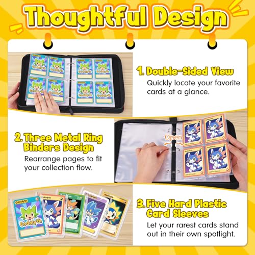 Card Binder with 4 Pockets, 400-Card Capacity, Waterproof PU Cover