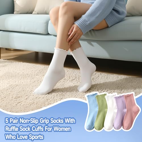 Non-Slip Pilates Grip Socks for Women - Blue, Green, Pink, White, Purple