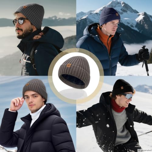 Winter Beanie Hat - Thermal Fleece Lined Knit Cap - Black