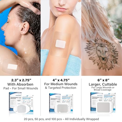 Transparent Film Dressing 4" x 4.75" - 20 Pack Waterproof Wound Cover