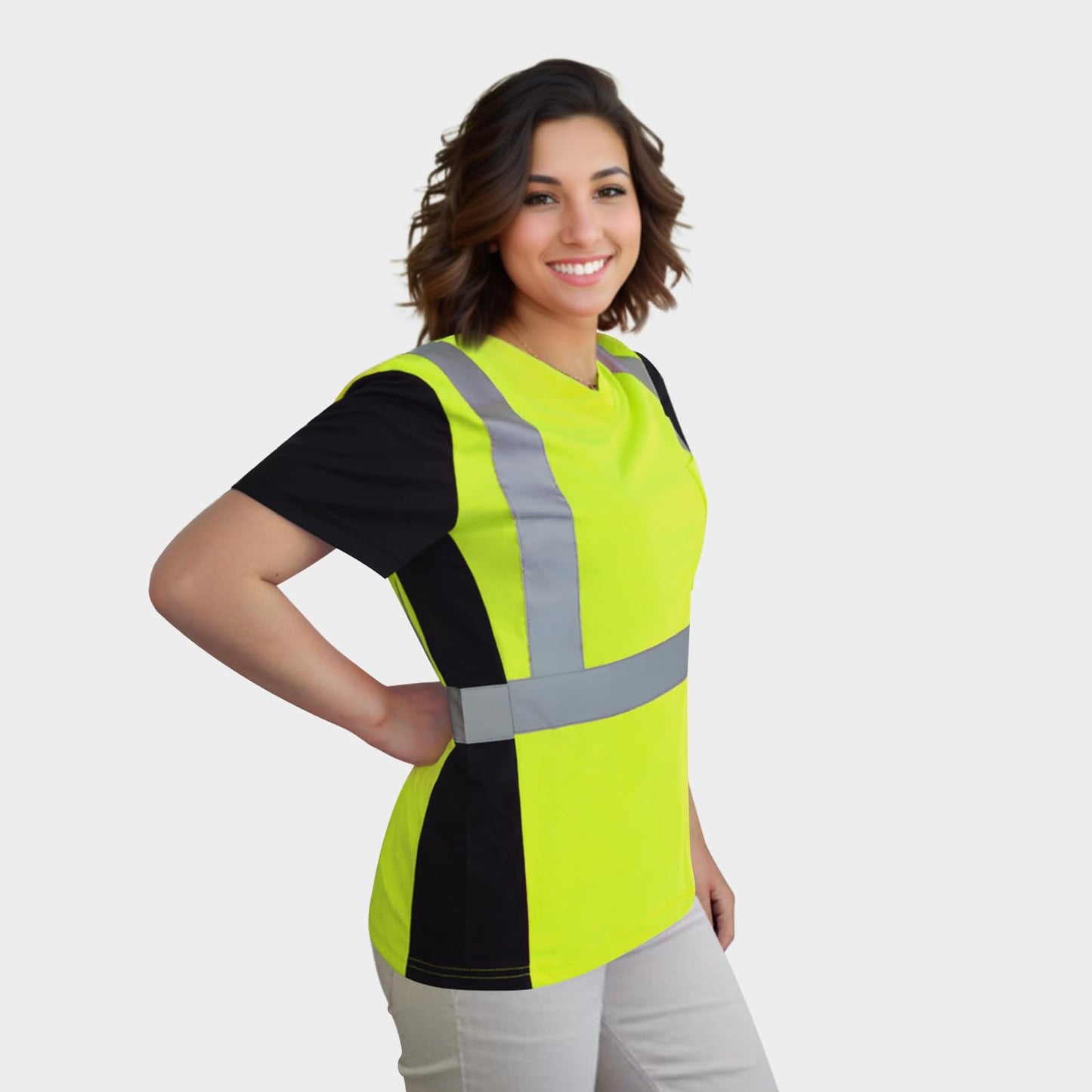 TCCFCCT Safety Shirt for Women, Class 2 Safety Shirts for Women with Reflective, Hi Vis Shirts for Women Construction Work, Night Working, Quick Drying, WP-Yellow-DX S