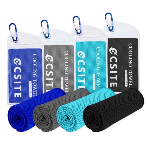 Cooling Towels 4-Pack (47"x12") - Dark Blue, Dark Gray, Lake Blue, Black