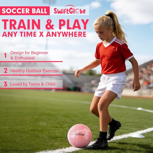 SwiftGlobe Size 4 Pink Glitter Soccer Ball for Kids 3-12 - Durable Youth Sports Gift