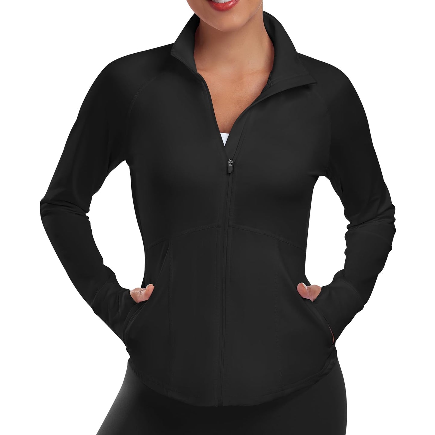 YOKGO Women's Athletic Jackets Lightweight Sport Workout Jackets Zip Up Running Jackets with Thumb Holes for Gym Yoga