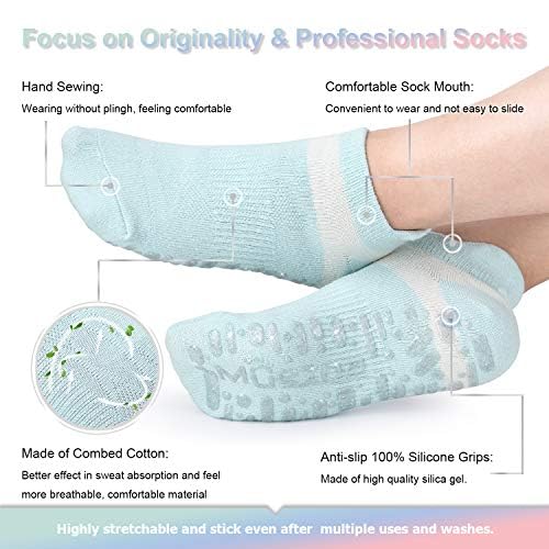 Muezna Pilates Socks Grippy Socks for Women, Non-Slip Yoga Socks 3 Pairs - Mint/Blush/Arctic + Silver Grips
