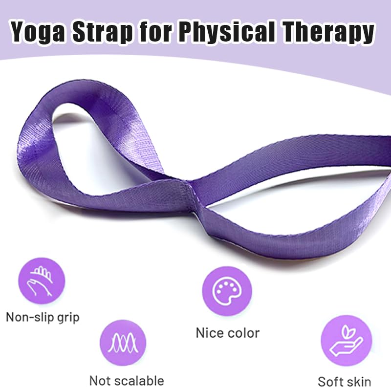 Yoga Stretching Strap with 10 Loops - Purple Non-Elastic Band