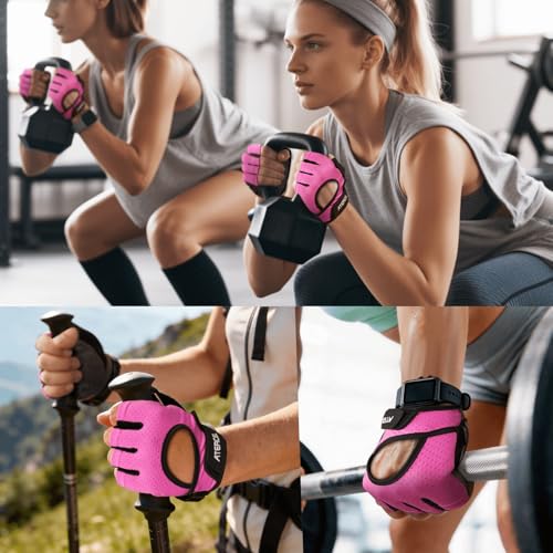 Gym Gloves for Women - Full Palm Protection, Breathable - Pink, Medium