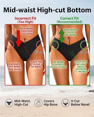 Daci Women Cheeky High Cut Bikini Bottoms - Black, Medium - V Cut, Mid Rise Swimwear