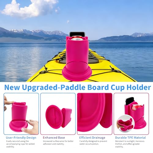 ZEDTYDE Pink Paddle Board Cup Holder – No-Spill 360° Anti-Flip Drink & Phone Holder for SUPs/Kayaks