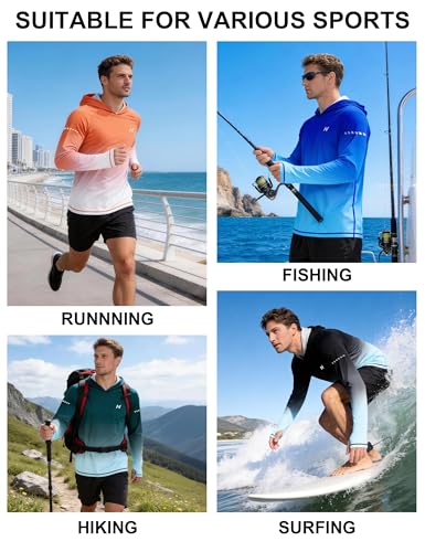 isnowood Men’s UPF 50+ Fishing Hoodie Sun Shirt Long Sleeve – Large, Royal Blue Gradient
