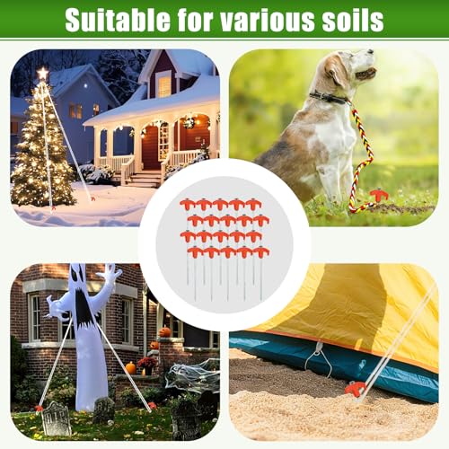 YIYAO 20 Pack Heavy Duty Screw-in Tent Stakes 8 Inch Ground Anchors with Storage Box (Orange)
