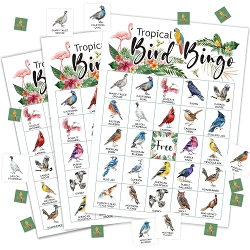 Bird Bingo Game Cards - 24 Players, Fun for Family Gatherings - White