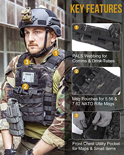 Adjustable MOLLE Tactical Vest for Men - 500D Nylon, Quick-Release