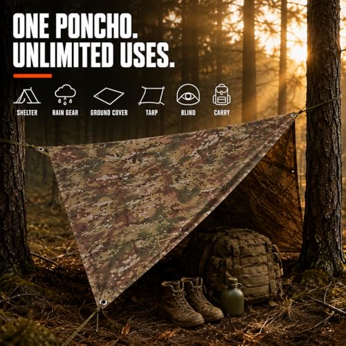 USGI Industries Military-Style OCP Multicam Rain Poncho Waterproof Ripstop Camouflage