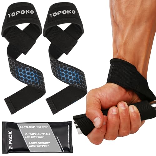 Weightlifting Wrist Straps - 21.2" Cotton Straps with Non-Slip Hex Grip